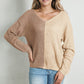 Contrast Color V-Neck Long Sleeve Pullover Sweater