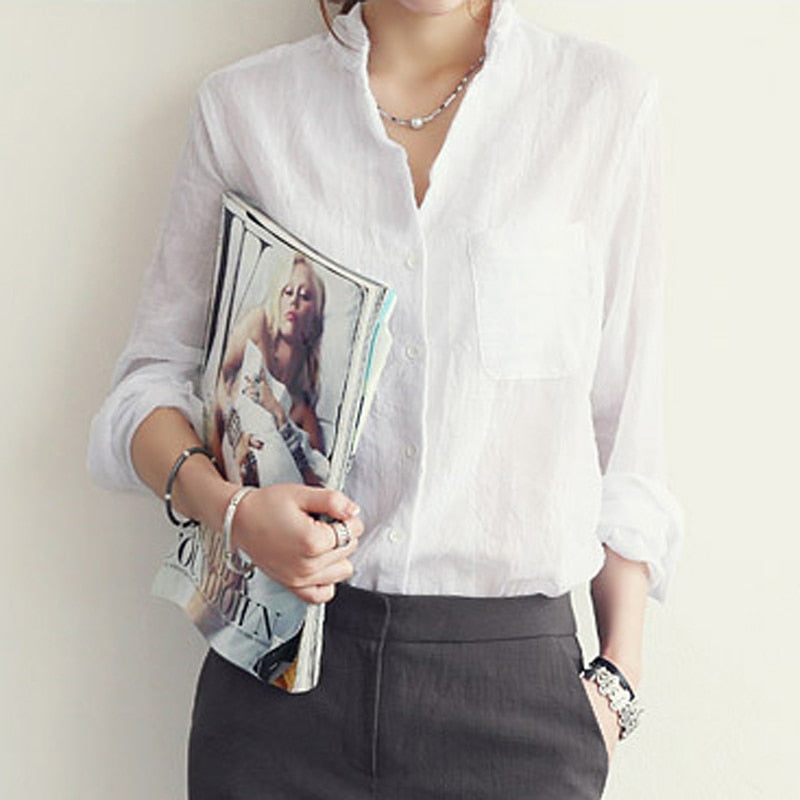 Linen White Shirt Women Long Sleeve