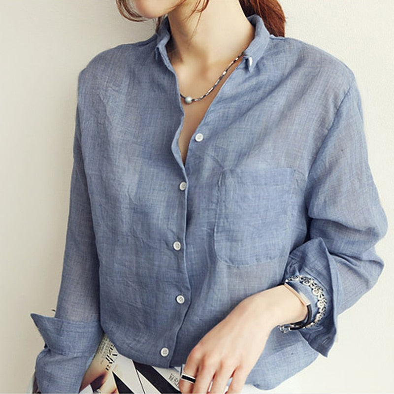 Linen White Shirt Women Long Sleeve