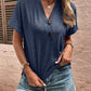 Notched Neck Short Sleeve Blouse