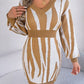 Animal Print V-Neck Long Sleeve Sweater Dress