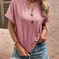 Notched Neck Short Sleeve Blouse