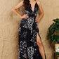 OneTheLand  Black Leaf Printed Maxi Dress